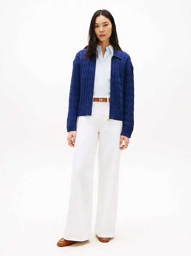 Boxy Fit Cable Knit Zip Cardigan Boxy Fit Cable Knit Zip Cardigan