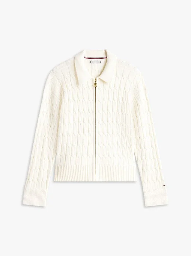 Boxy Fit Cable Knit Zip Cardigan Boxy Fit Cable Knit Zip Cardigan