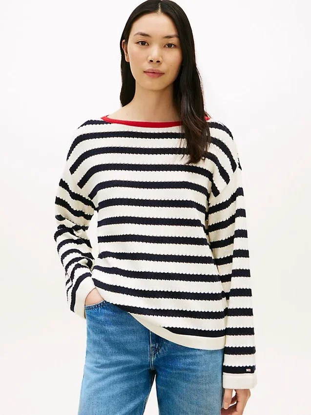 Breton Stripe Pointelle Boatneck Sweater Breton Stripe Pointelle Boatneck Sweater