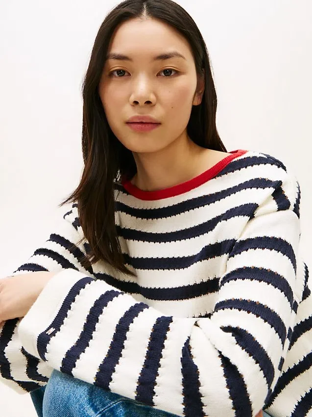 Breton Stripe Pointelle Boatneck Sweater Breton Stripe Pointelle Boatneck Sweater