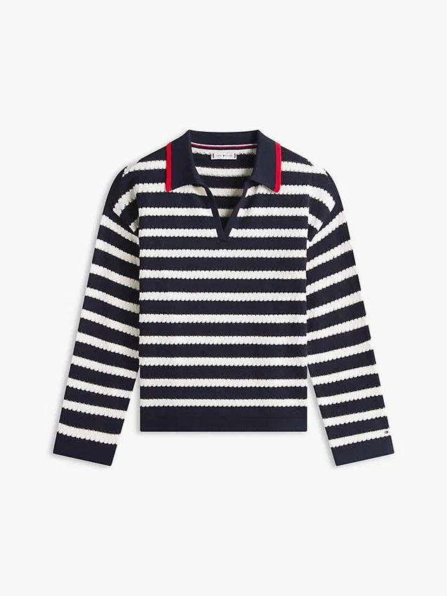 Breton Stripe Pointelle Sweater Polo Breton Stripe Pointelle Sweater Polo