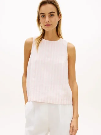 Buttoned-Back Linen-Blend Tank Top