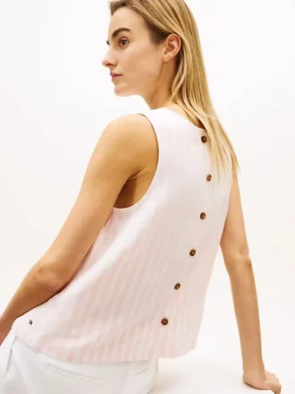 Buttoned-Back Linen-Blend Tank Top
