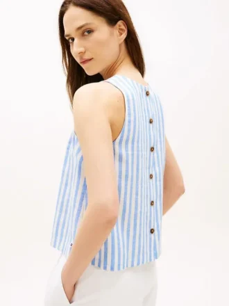 Buttoned-Back Linen-Blend Tank Top