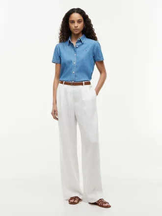 Chambray Puff-Sleeve Shirt