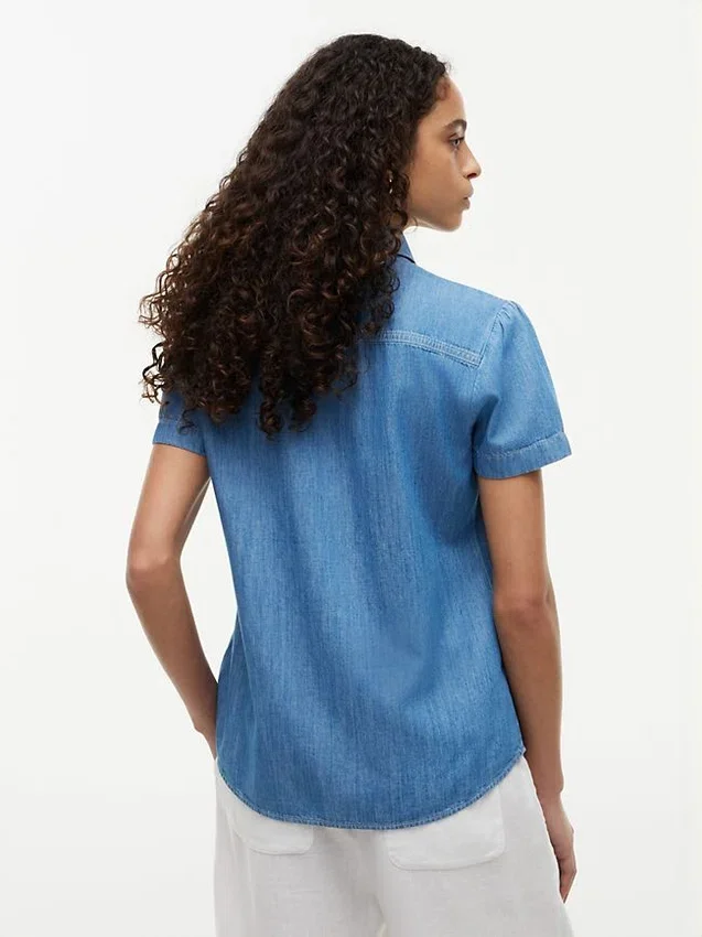Chambray Puff-Sleeve Shirt Chambray Puff-Sleeve Shirt