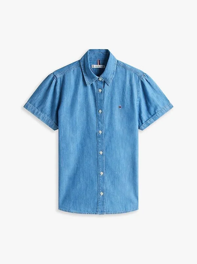 Chambray Puff-Sleeve Shirt Chambray Puff-Sleeve Shirt