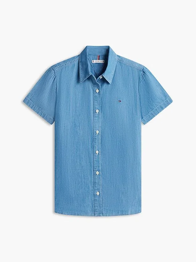 Chambray Puff-Sleeve Shirt Chambray Puff-Sleeve Shirt