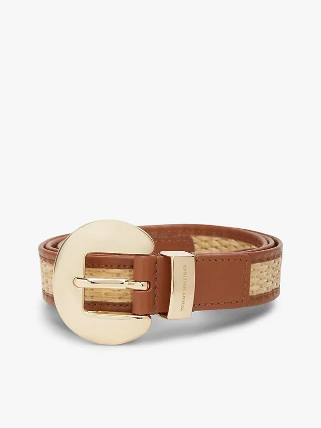 Circle Buckle Leather & Raffia Belt Circle Buckle Leather & Raffia Belt