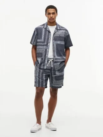 Classic Fit Bandana Patchwork Camp Shirt