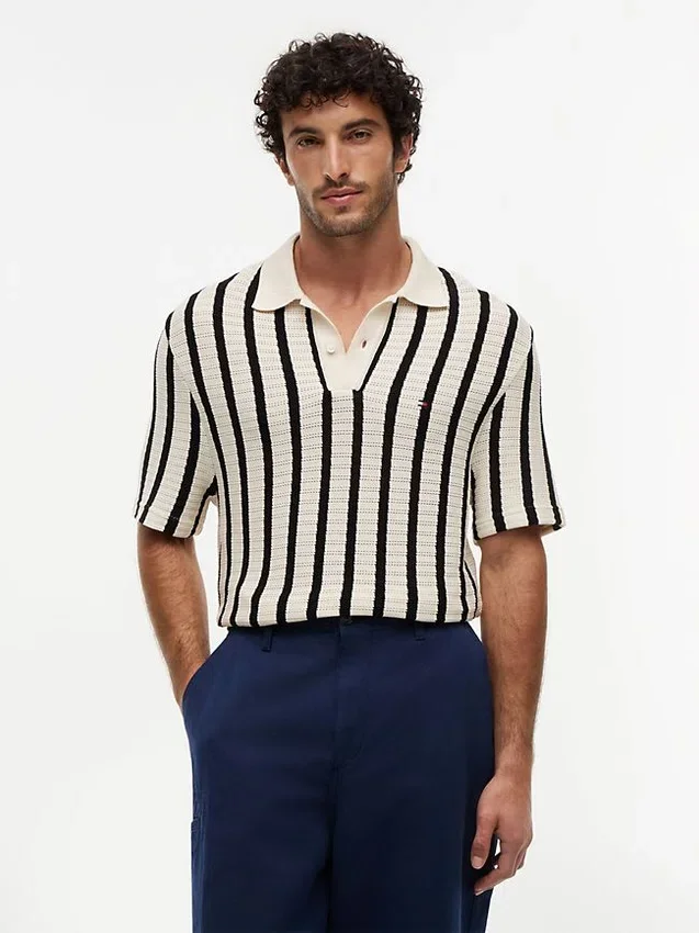 Classic Fit Stripe Open-Knit Polo Classic Fit Stripe Open-Knit Polo
