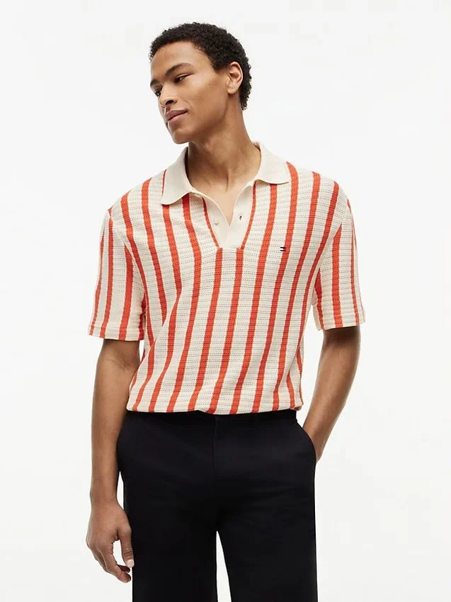 Classic Fit Stripe Open-Knit Polo Classic Fit Stripe Open-Knit Polo