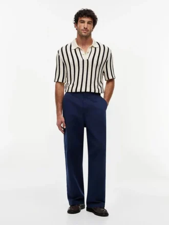 Classic Fit Stripe Open-Knit Polo