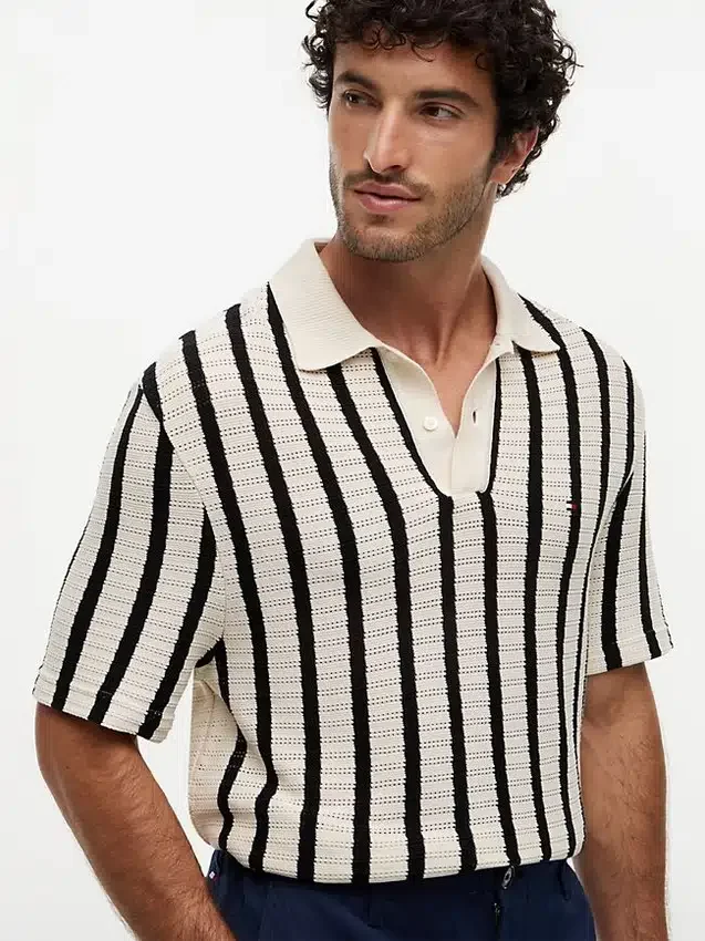 Classic Fit Stripe Open-Knit Polo Classic Fit Stripe Open-Knit Polo