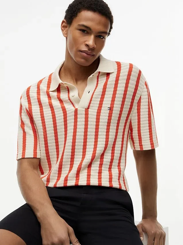 Classic Fit Stripe Open-Knit Polo Classic Fit Stripe Open-Knit Polo
