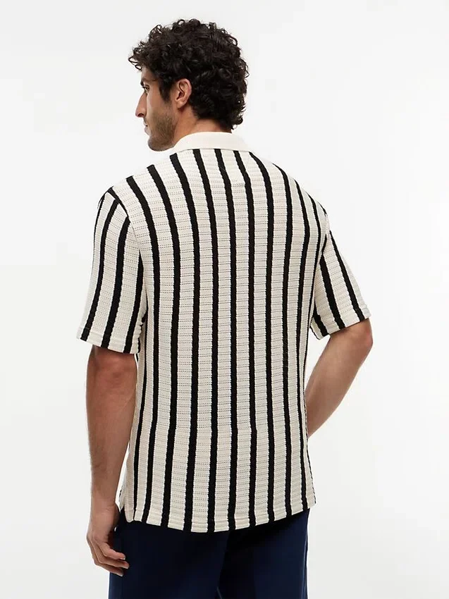 Classic Fit Stripe Open-Knit Polo Classic Fit Stripe Open-Knit Polo