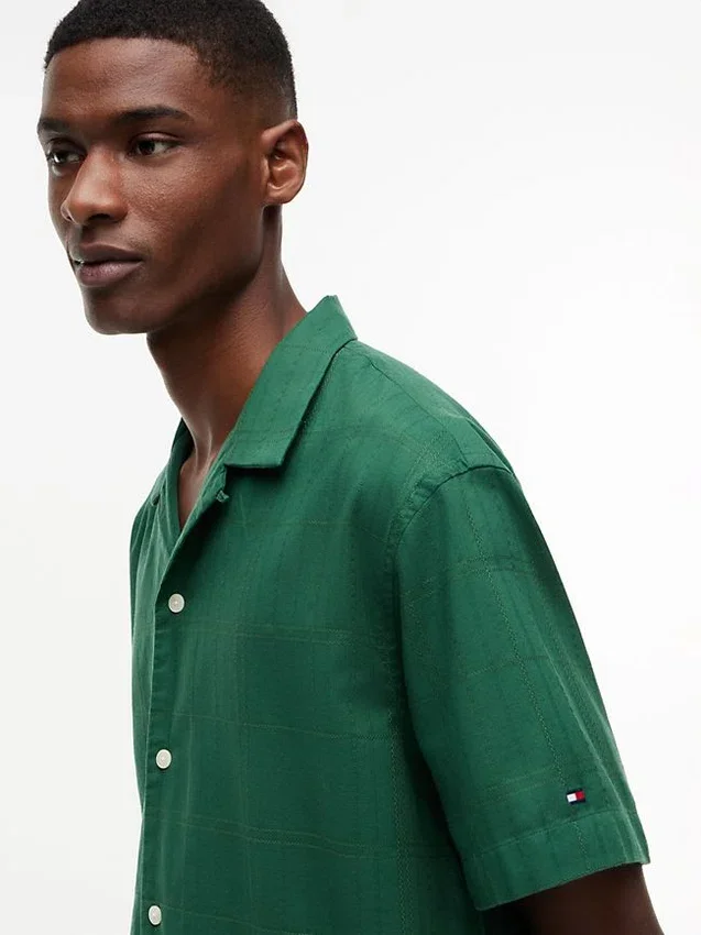 Classic Fit Windowpane Dobby Camp Shirt Classic Fit Windowpane Dobby Camp Shirt