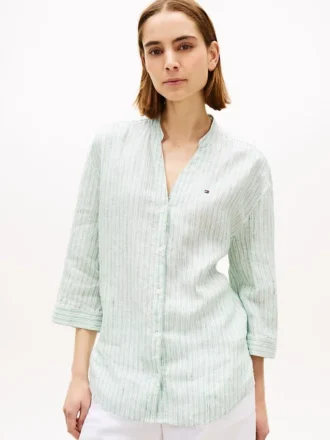 Collarless Linen Pullover Shirt
