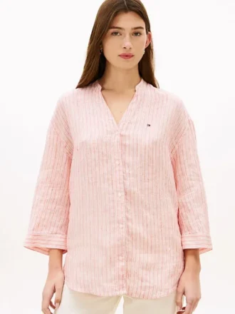 Collarless Linen Pullover Shirt