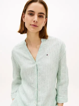 Collarless Linen Pullover Shirt