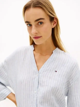 Collarless Linen Pullover Shirt