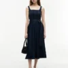 Contrast Stitch Belted Midi Dress