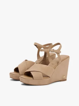 Crossed-Strap Suede Wedge Sandal