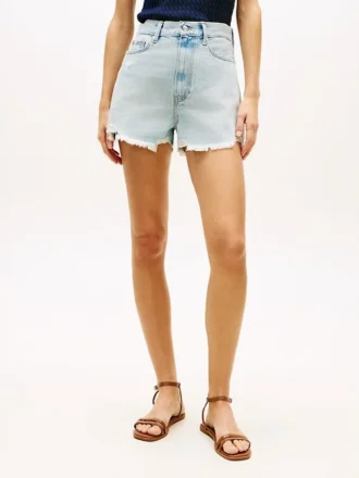 Distressed High-Rise Wide Denim Short