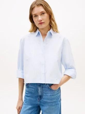 Embellished Cropped Poplin Shirt