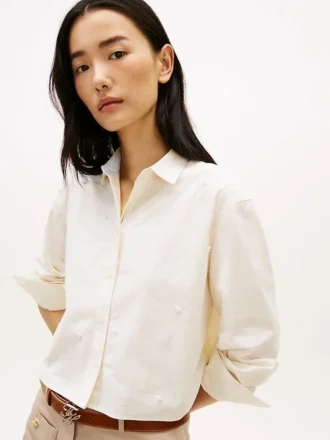 Embellished Cropped Poplin Shirt