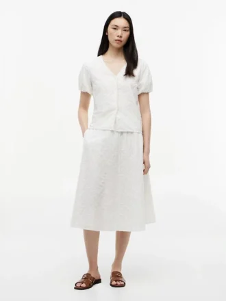 Embroidered Eyelet Midi Skirt