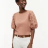 Embroidered Eyelet Mixed-Media Top