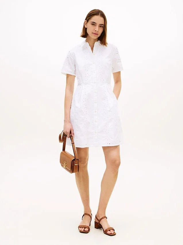 Embroidered Eyelet Poplin Shirtdress Embroidered Eyelet Poplin Shirtdress