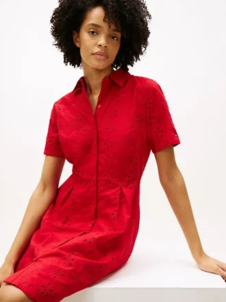 Embroidered Eyelet Poplin Shirtdress