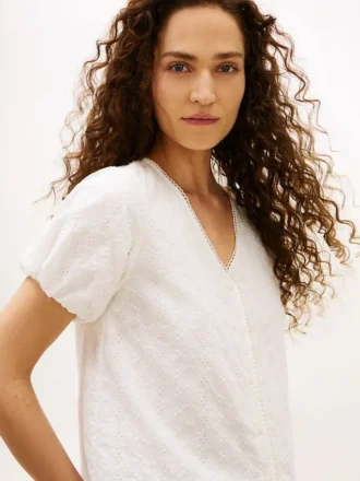 Embroidered Eyelet V-Neck Shirt