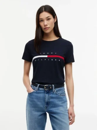 Embroidered Flag Stripe Logo T-Shirt