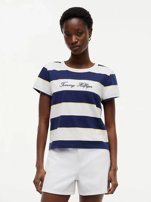 Embroidered Script Logo Striped T-Shirt Embroidered Script Logo Striped T-Shirt