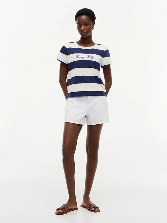 Embroidered Script Logo Striped T-Shirt Embroidered Script Logo Striped T-Shirt