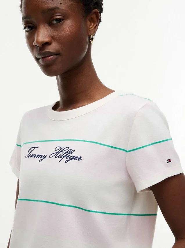 Embroidered Script Logo Striped T-Shirt Embroidered Script Logo Striped T-Shirt