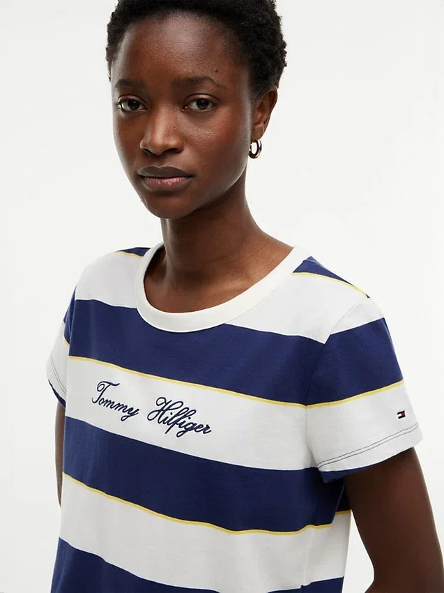 Embroidered Script Logo Striped T-Shirt Embroidered Script Logo Striped T-Shirt