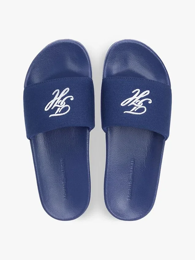 Embroidered Script Monogram Pool Slide Embroidered Script Monogram Pool Slide