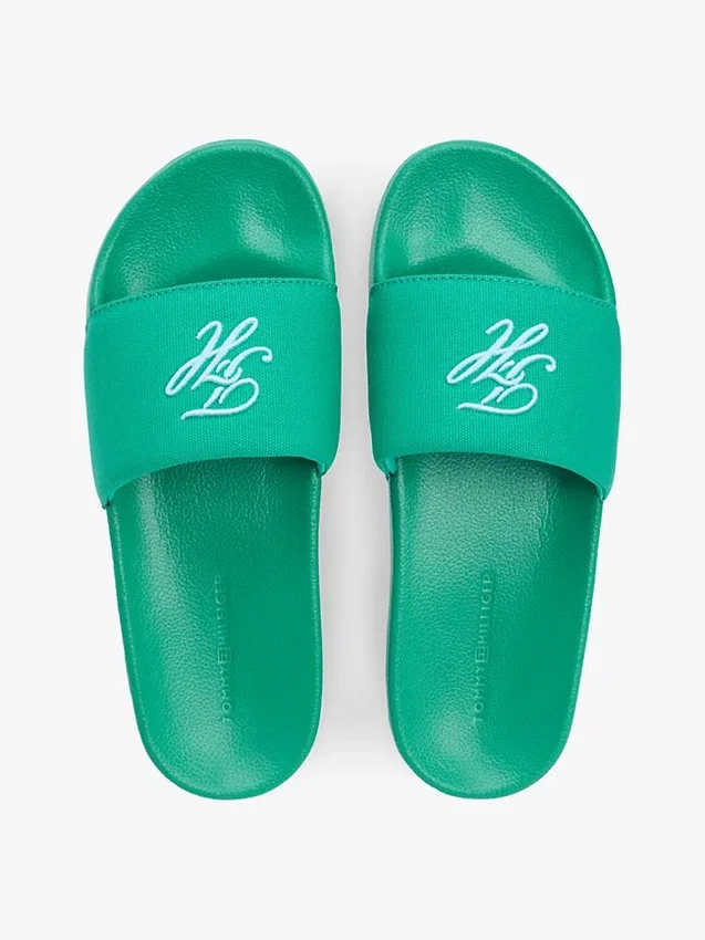 Embroidered Script Monogram Pool Slide Embroidered Script Monogram Pool Slide