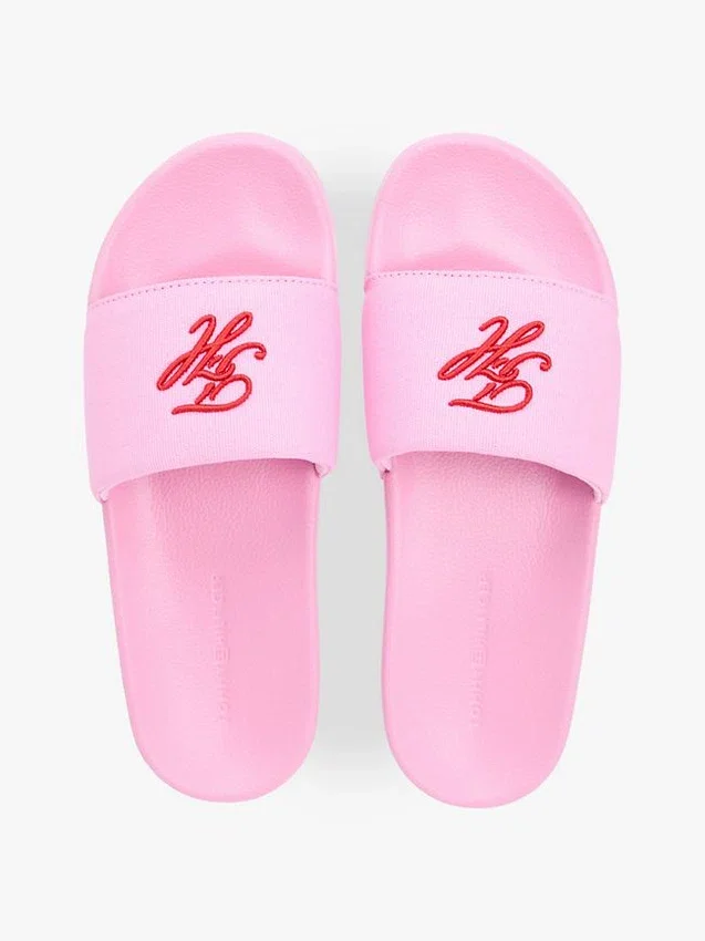 Embroidered Script Monogram Pool Slide Embroidered Script Monogram Pool Slide