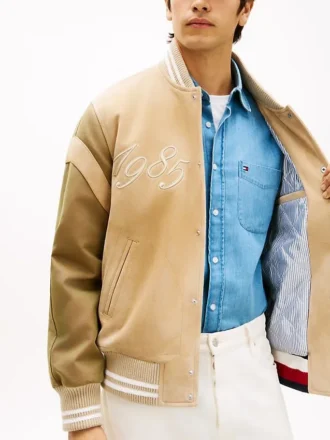 Embroidered Suede Varsity Jacket