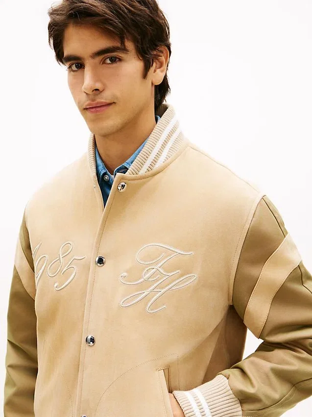Embroidered Suede Varsity Jacket Embroidered Suede Varsity Jacket