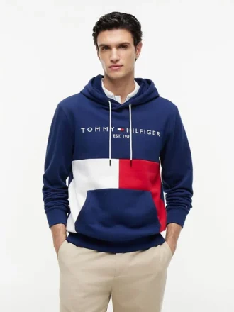 Embroidered Tommy Logo Colorblock Hoodie