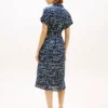 Flag Print Belted Linen Midi Shirtdress