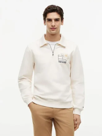 Floral Logo Quarter-Zip Polo Sweatshirt