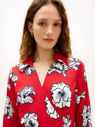 Floral Print Crepe Wrap Dress