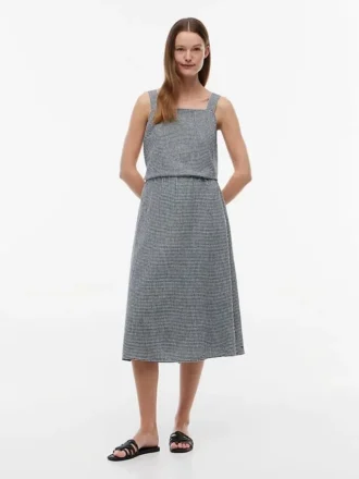 Gingham Linen-Blend Midi Skirt